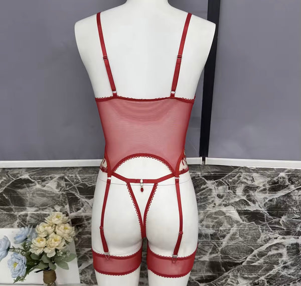 Women Sexy Sleeveless Floral Mesh Lingerie Set