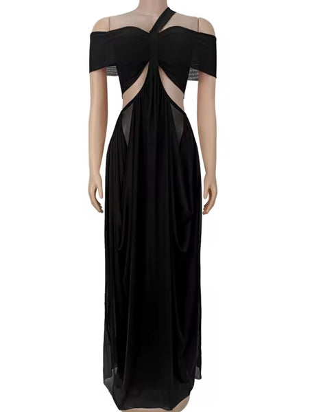 Women Sexy Off The Shoulder Cut Out Draped Maxi Dress