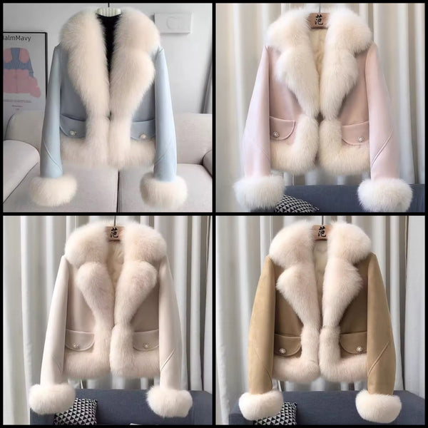 Women Fashion Faux Fur Suede Jacket