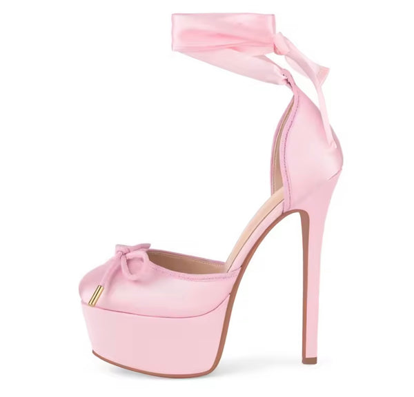 Women Round Toe Platform Ankle Lace-Up High Heels