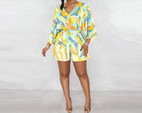 Women Printed Fashion Short Sleeve Romper