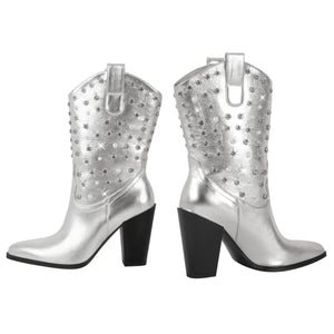 Women Fashion Silver Rhinestone Western Ankle Boots