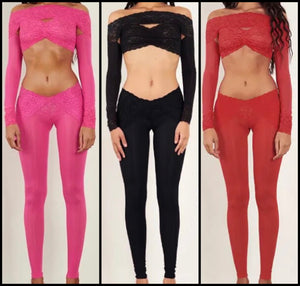 Women Sexy Full Sleeve Crop Lace Mesh Two Piece Pant Set