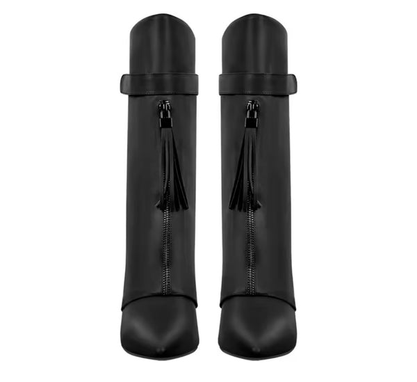 Women Fashion Pointed Toe Front Zipper Wedge Knee High Boots