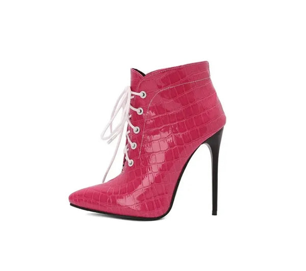 Women Fashion Color Pointed Toe Lace Up Ankle/Mid Calf Boots