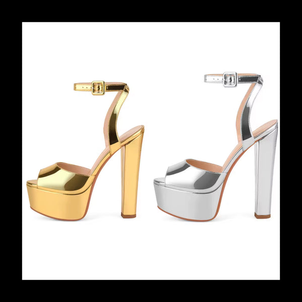 Women Patent Leather Platform High Heel Ankle Strap Sandals