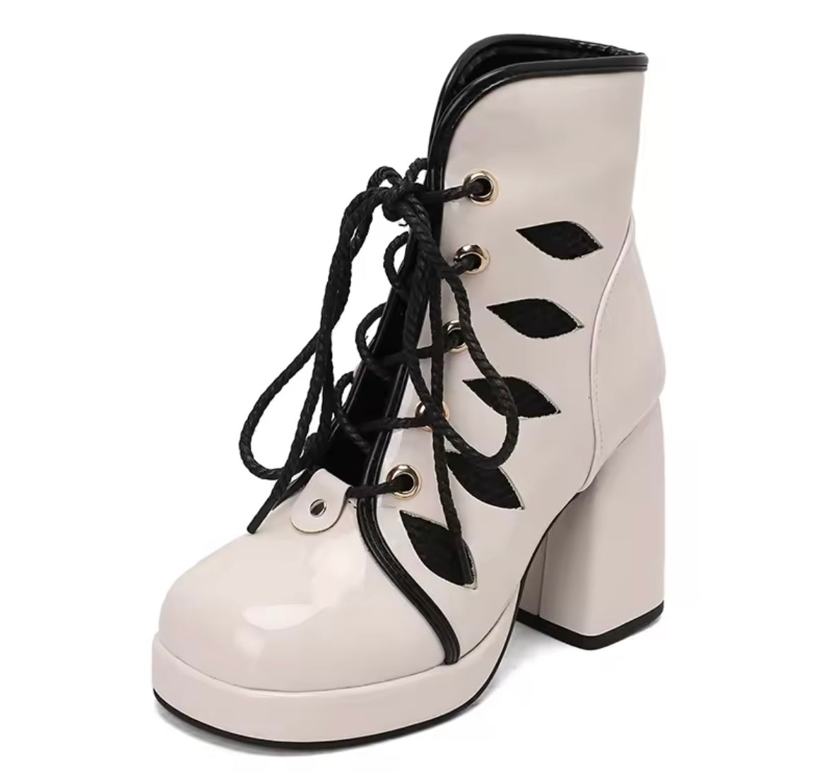 Women Fashion Color Lace Up Patent Leather Ankle Boots