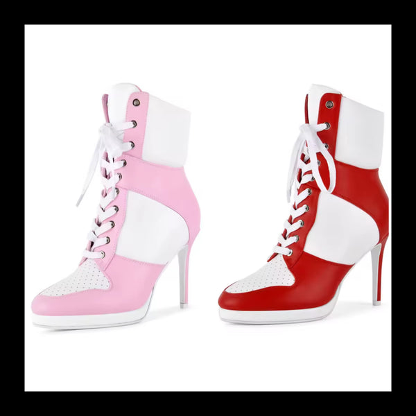 Women Fashion Pointed Toe Tie Up High Heel Ankle Boots