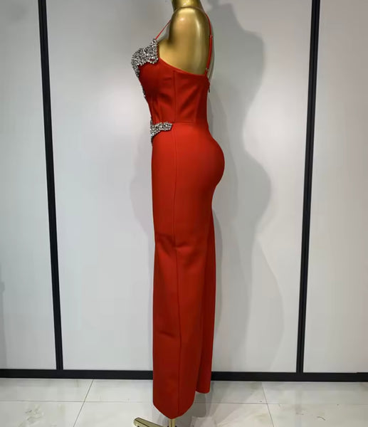 Women Sexy Sleeveless Crystal Rhinestone Maxi Dress