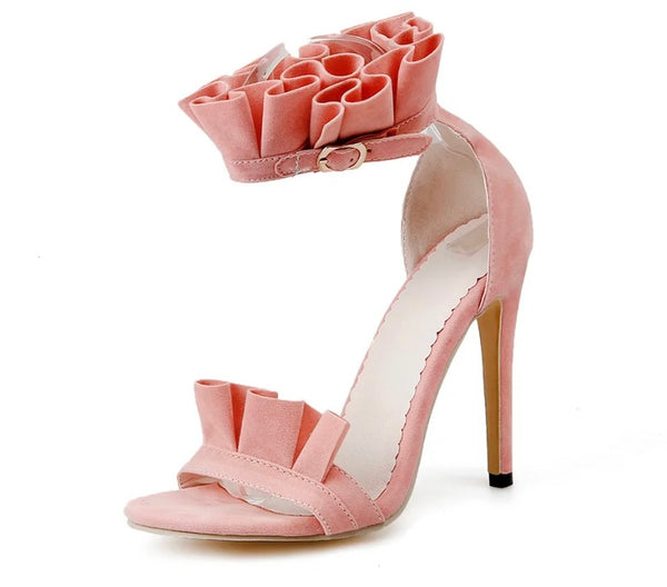 Women Suede Ruffled Fashion High Heel Sandals