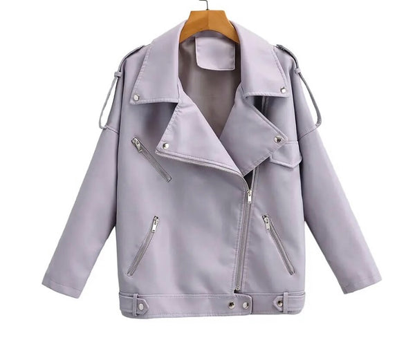 Women Zipper Fashion Faux Leather Jacket