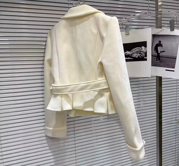 Women Button Up Belted Blazer Fashion Two Piece Skirt Set