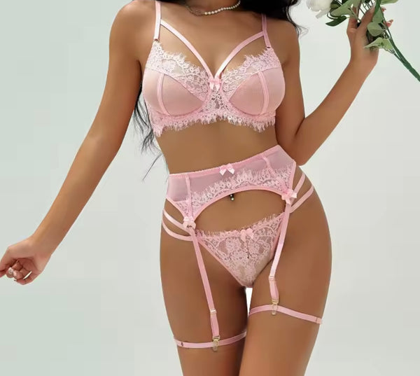 Women Color Sexy Lace Mesh Lingerie Set