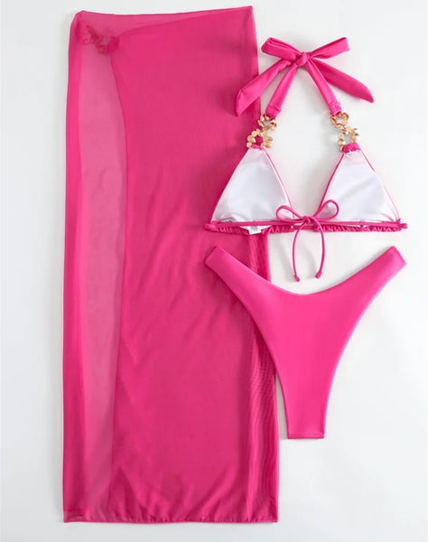 Women Sexy Color Crystal Bikini Cover Up Set