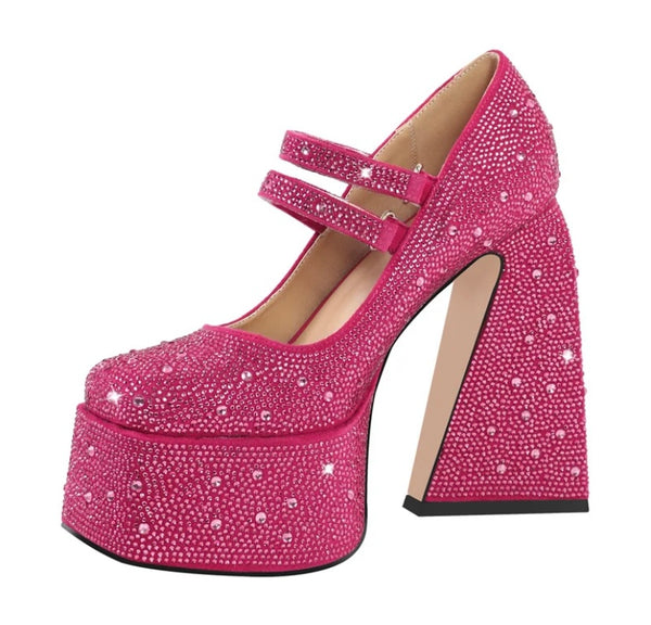 Women Fashion Platform Bling Ankle Strap Shoes