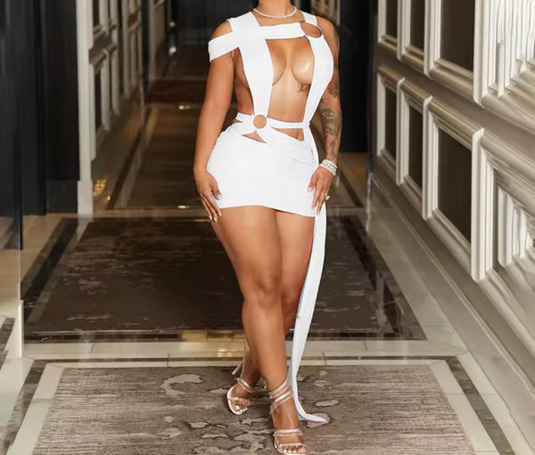 Women Sleeveless Sexy Cut Out Color Dress