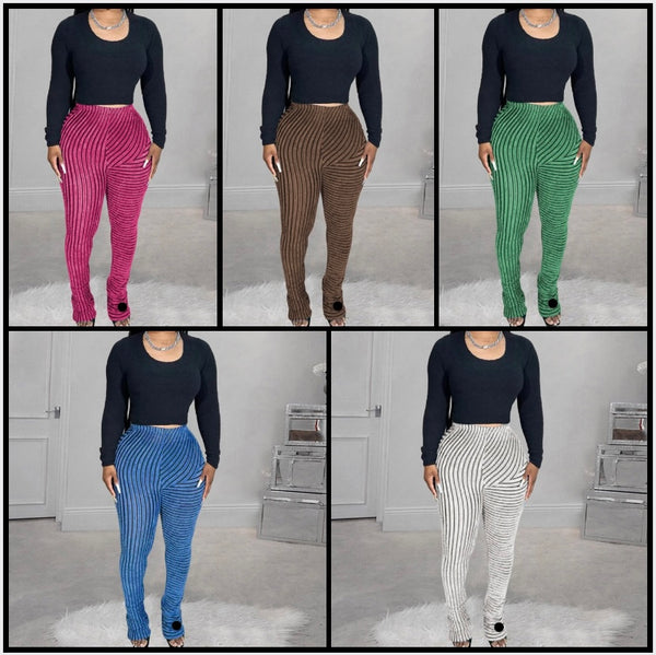 Women Fashion Furry Color Striped Pants