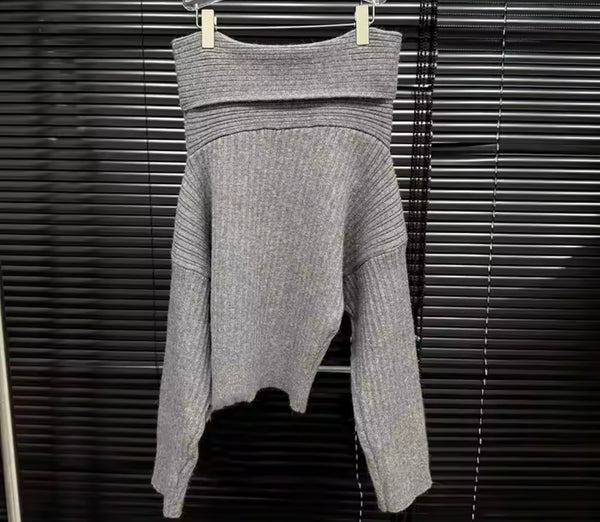 Women Gray Off The Shoulder Ribbed Two Piece Short Set