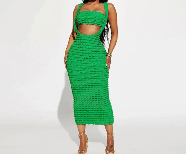 Women Sexy Solid Color Sleeveless Two Piece Maxi Skirt Set