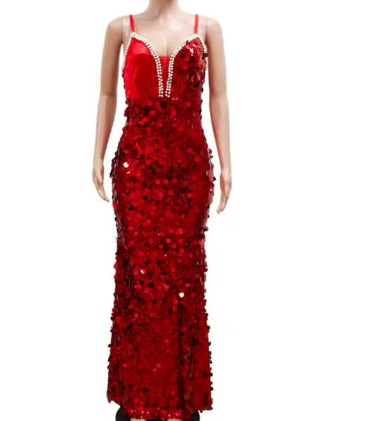 Women Sexy Sleeveless Sequins Maxi Dress