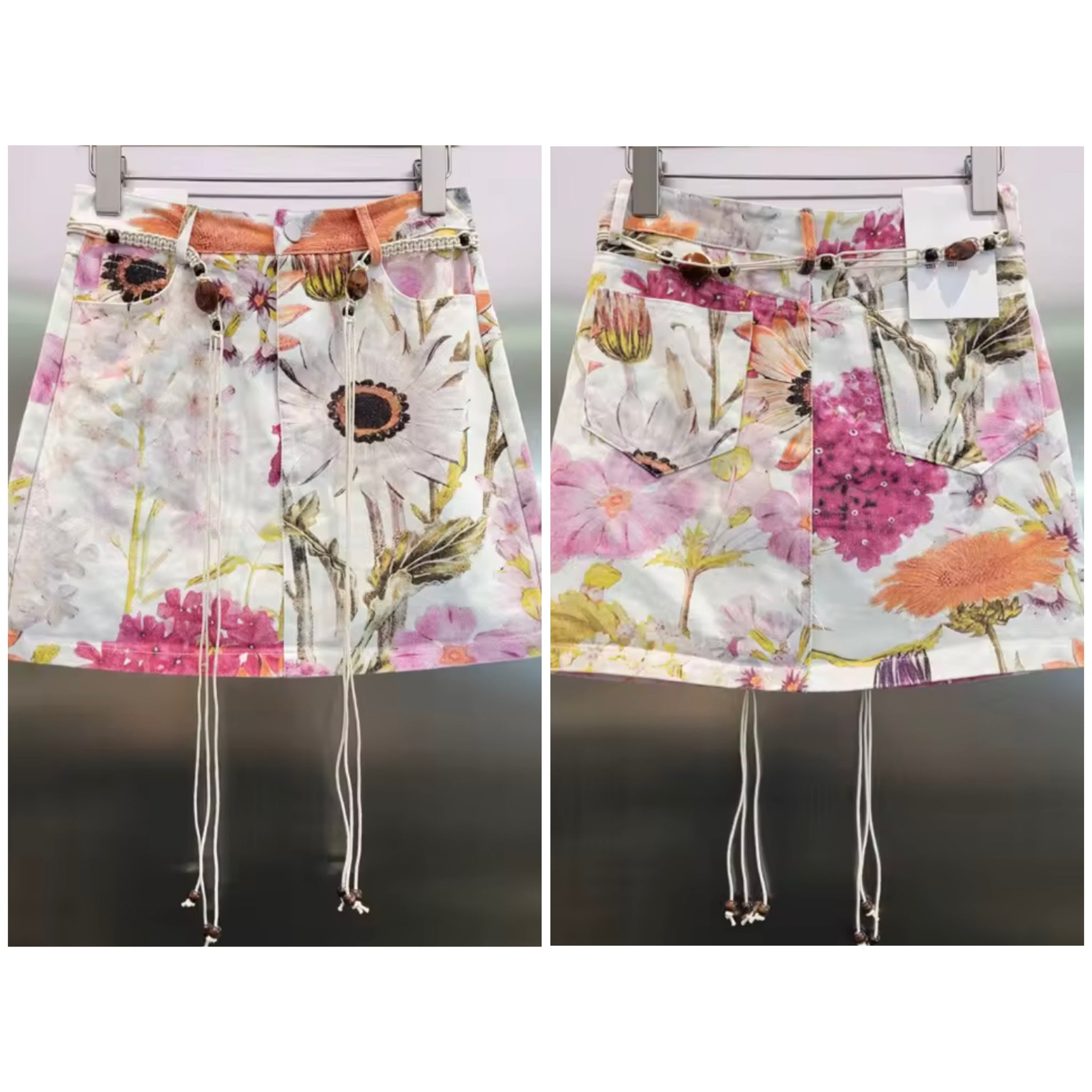 Women Fashion Floral Print Denim Skirt