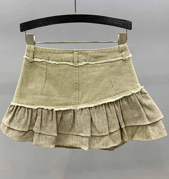 Women Sexy Fashion Ruffled Pleated Denim Skirt