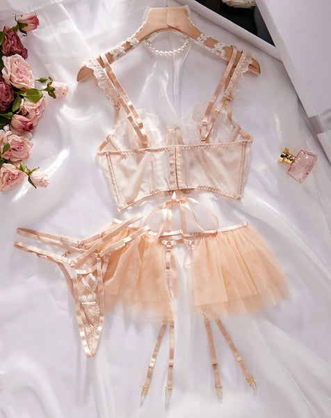 Women Sexy Lace Up Mesh Chain Lingerie Set