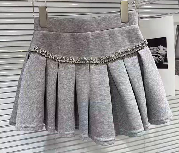 Women Rhinestone Bow Open Back Sweater Two Piece Skirt Set