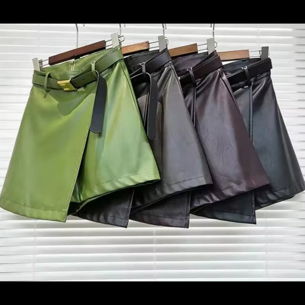 Women Fashion Faux Leather Wrap Shorts