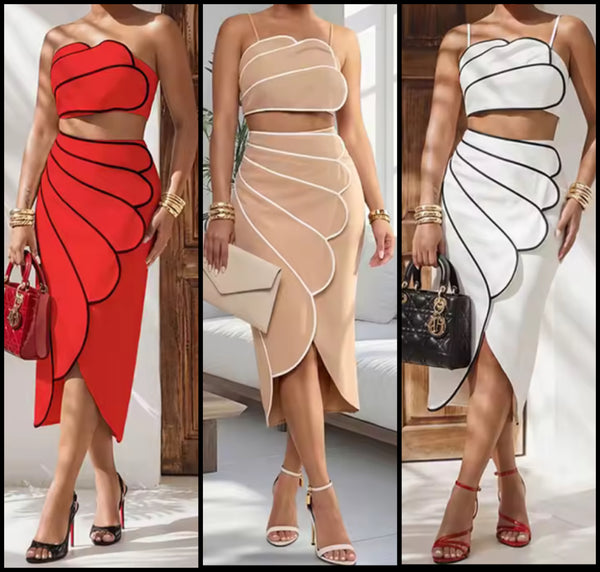 Women Sexy Sleeveless Striped Crop Two Piece Maxi Skirt Set