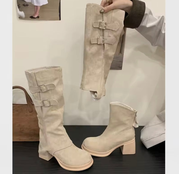 Women Suede Detachable Round Toe Fashion Knee/Ankle Boots
