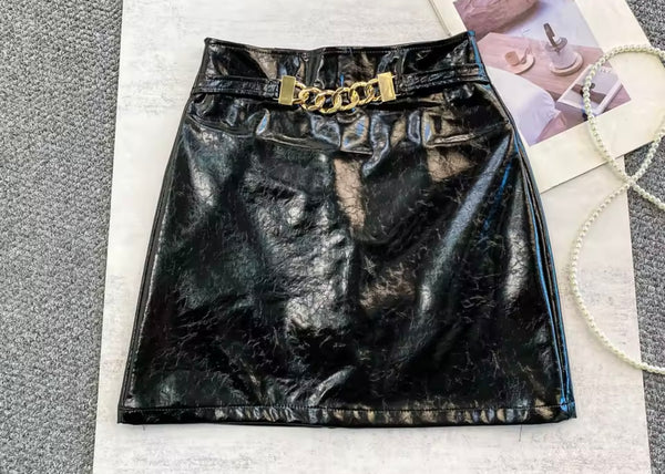 Women Sexy Fashion Chain PU Skirt