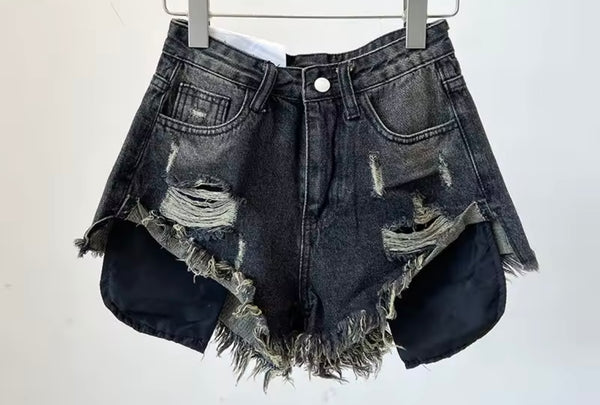 Women Sexy Fashion Color Ripped Denim Shorts