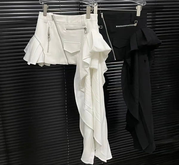 Women Sexy Fashion Zipper Pleated Asymmetrical Skirt