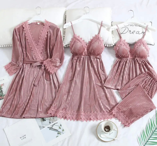 Women Sexy Color Four Piece Lingerie Set
