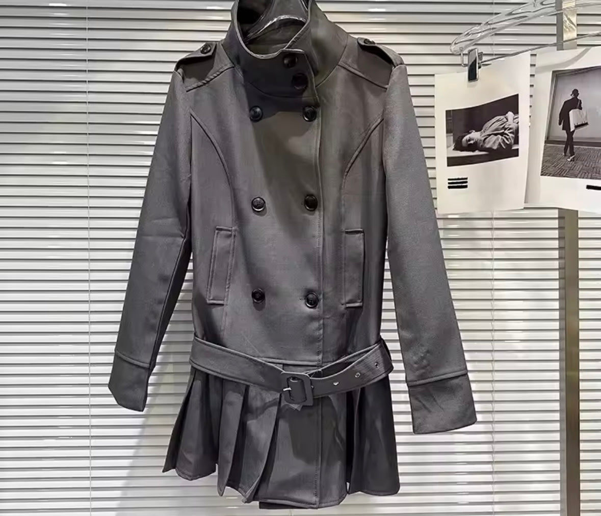 Women Fashion Button Up Ruffled Trench Jacket