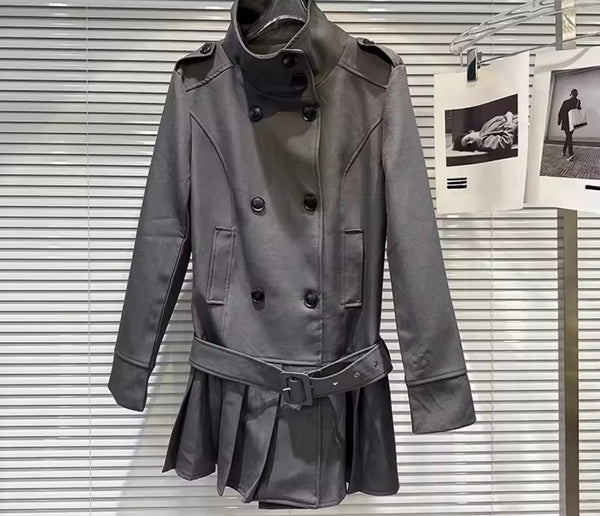 Women Fashion Button Up Ruffled Trench Jacket