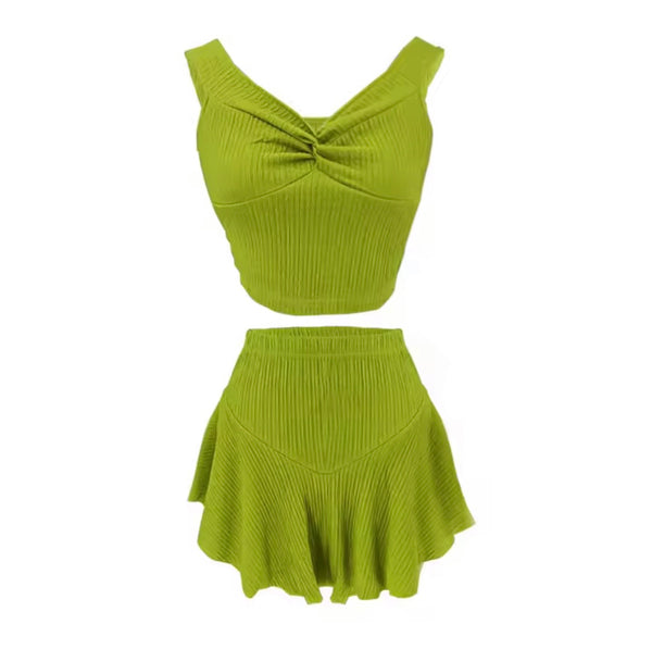 Women Sexy Off The Shoulder Crop Two Piece Short Skirt Set