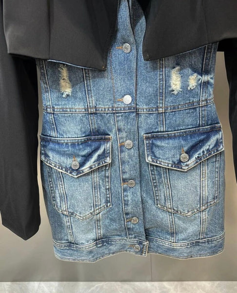 Women Collar Fashion Button Up Denim Dress