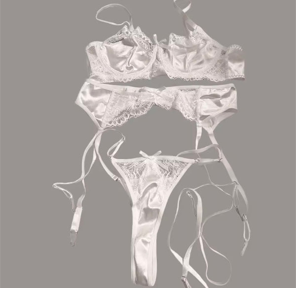 Women Sexy White Satin Lingerie Set