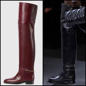 Women Fashion Over The Knee Faux Leather Flat Boots