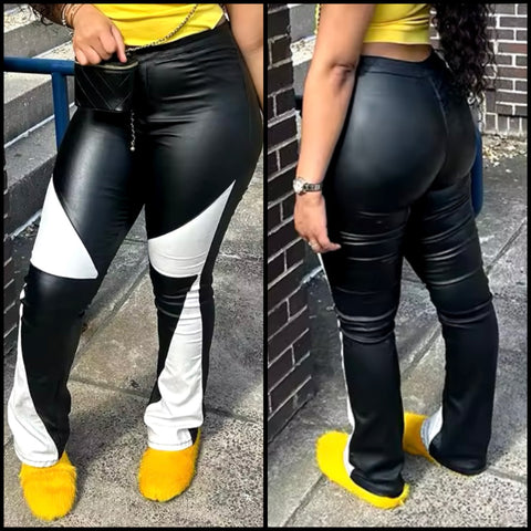 Women Fashion B&W Faux Leather Pants