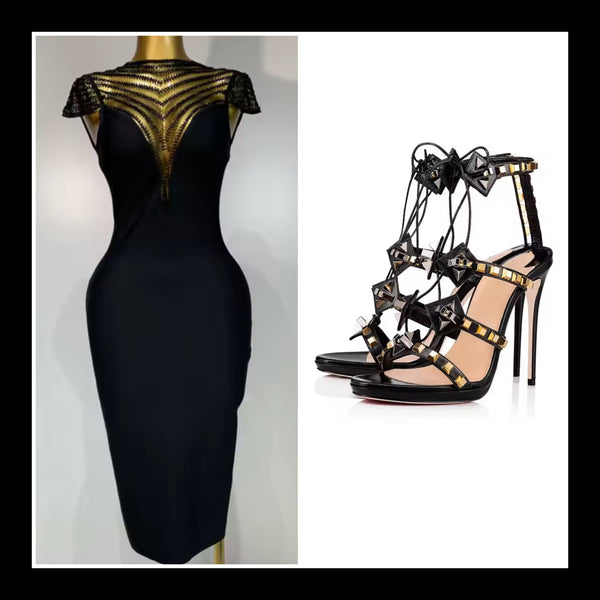 Women Black Mesh Patchwork Sexy Bandage Dress