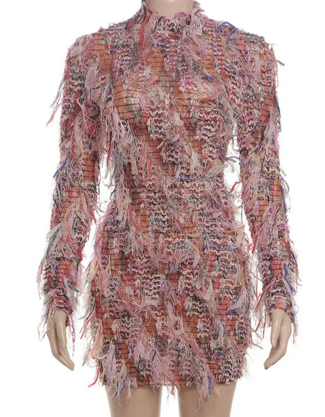 Women Sexy Printed Fringe Full/Sleeveless Dress