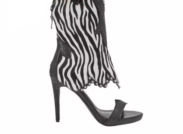 Women Fashion Open Toe Animal Print High Heel Ankle Boots