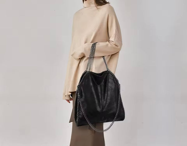 Women Color Fashion Faux Leather Chain Handbag Purse