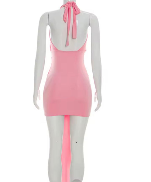 Sexy Halter Sleeveless Plunging Tassel Dress