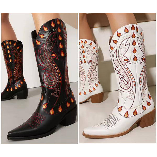Women Printed Fashion Faux Leather Knee High Western Boots