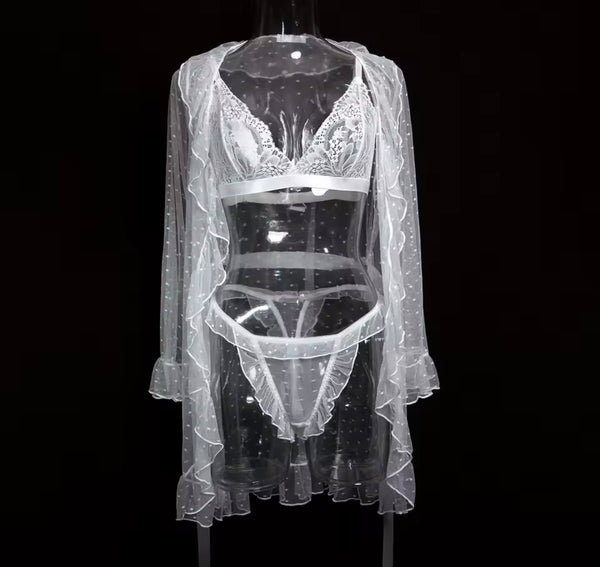 Women Sexy Lace Three Piece Lingerie Set