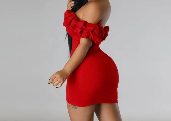 Women Sexy Ruffled Off The Shoulder Short Sleeve Dress